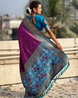 Purple Tissue Silk Contrarst Zari Woven Saree with Patola Pallu