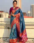 Blue Tissue Silk Contrarst Zari Woven Saree with Patola Pallu