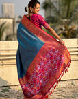 Blue Tissue Silk Contrarst Zari Woven Saree with Patola Pallu