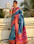 Blue Tissue Silk Contrarst Zari Woven Saree with Patola Pallu