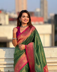 Green Tissue Silk Contrarst Zari Woven Saree with Patola Pallu