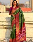 Green Tissue Silk Contrarst Zari Woven Saree with Patola Pallu