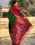 Green Tissue Silk Contrarst Zari Woven Saree with Patola Pallu