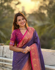 Violet Tissue Silk Contrarst Zari Woven Saree with Patola Pallu