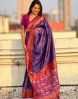 Violet Tissue Silk Contrarst Zari Woven Saree with Patola Pallu