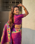 Wine Paithani Silk with Floral & Peacock Big Border Saree