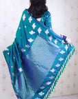 Peacock Blue Soft Silk Dual Zari Woven Saree with Birds Border