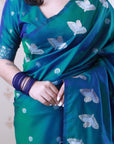 Peacock Blue Soft Silk Dual Zari Woven Saree with Birds Border