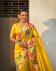 Yellow Paithani Silk with Floral & Peacock Big Border Saree