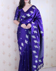 Violet Soft Silk Dual Zari Woven Saree with Birds Border