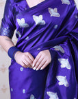 Violet Soft Silk Dual Zari Woven Saree with Birds Border