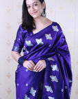 Violet Soft Silk Dual Zari Woven Saree with Birds Border