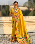 Yellow Paithani Silk with Floral & Peacock Big Border Saree