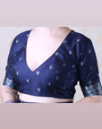 Navy Blue Soft Silk Dual Zari Woven Saree with Birds Border