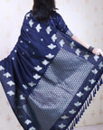 Navy Blue Soft Silk Dual Zari Woven Saree with Birds Border