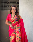 Red Paithani Silk with Floral & Peacock Big Border Saree