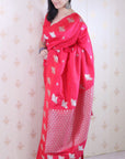 Pink Soft Silk Dual Zari Woven Saree with Birds Border