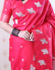 Pink Soft Silk Dual Zari Woven Saree with Birds Border