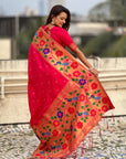 Red Paithani Silk with Floral & Peacock Big Border Saree