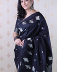Black Soft Silk Dual Zari Woven Saree with Birds Border
