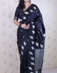 Black Soft Silk Dual Zari Woven Saree with Birds Border