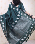 Bottle Green Soft Silk Dual Zari Woven Saree with Birds Border