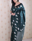 Bottle Green Soft Silk Dual Zari Woven Saree with Birds Border