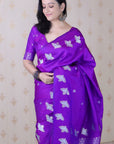 Purple Soft Silk Dual Zari Woven Saree with Birds Border