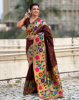Coffee Paithani Silk with Floral & Peacock Big Border Saree