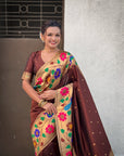 Coffee Paithani Silk with Floral & Peacock Big Border Saree