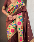 Coffee Paithani Silk with Floral & Peacock Big Border Saree