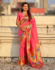 Light Pink Paithani Silk with Floral & Peacock Big Border Saree