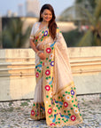 Cream Paithani Silk with Floral & Peacock Big Border Saree