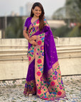 Purple Paithani Silk with Floral & Peacock Big Border Saree
