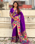Purple Paithani Silk with Floral & Peacock Big Border Saree
