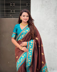 Coffee Soft Traditional Silk Saree with Zari Woven Cow Motifs and Pichwai Pallu
