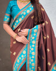 Coffee Soft Traditional Silk Saree with Zari Woven Cow Motifs and Pichwai Pallu