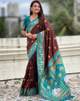 Coffee Soft Traditional Silk Saree with Zari Woven Cow Motifs and Pichwai Pallu