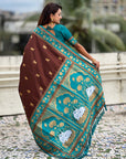 Coffee Soft Traditional Silk Saree with Zari Woven Cow Motifs and Pichwai Pallu