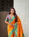 Orange Soft Traditional Silk Saree with Zari Woven Cow Motifs and Pichwai Pallu
