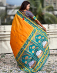 Orange Soft Traditional Silk Saree with Zari Woven Cow Motifs and Pichwai Pallu