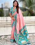 Light Pink Soft Traditional Silk Saree with Zari Woven Cow Motifs and Pichwai Pallu