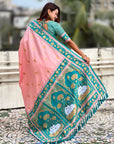 Light Pink Soft Traditional Silk Saree with Zari Woven Cow Motifs and Pichwai Pallu