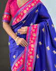 Violet Soft Traditional Silk Saree with Zari Woven Cow Motifs and Pichwai Pallu