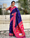 Violet Soft Traditional Silk Saree with Zari Woven Cow Motifs and Pichwai Pallu