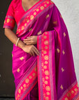 Magenta Soft Traditional Silk Saree with Zari Woven Cow Motifs and Pichwai Pallu