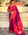 Magenta Soft Traditional Silk Saree with Zari Woven Cow Motifs and Pichwai Pallu