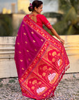 Magenta Soft Traditional Silk Saree with Zari Woven Cow Motifs and Pichwai Pallu