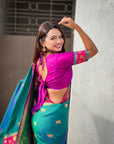 Peacock Blue Soft Traditional Silk Saree with Zari Woven Cow Motifs and Pichwai Pallu