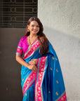 Rama Blue Soft Traditional Silk Saree with Zari Woven Cow Motifs and Pichwai Pallu